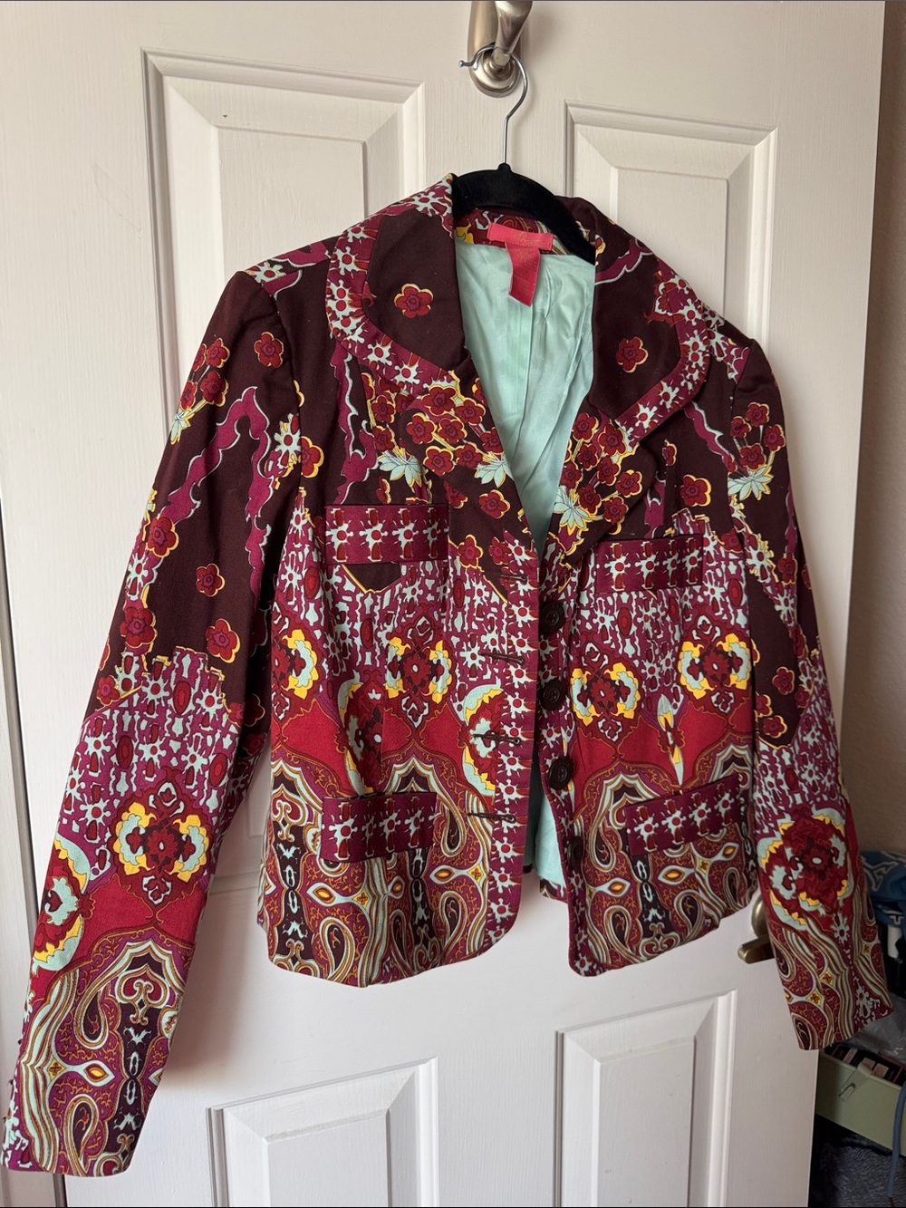 Thalia Sodi Burgundy Floral & Paisley Blazer
